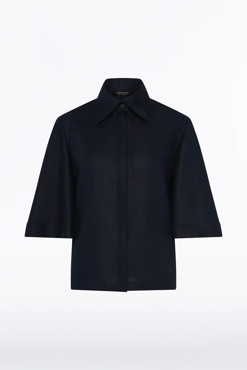 NAVY LINEN SHORT SLEEVE SHIRT - Image 6