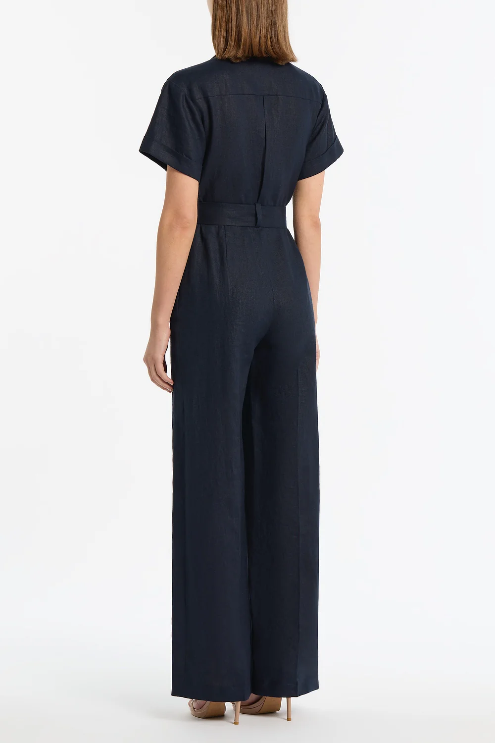 NAVY LINEN UTILITY BELTED JUMPSUIT - Image 3
