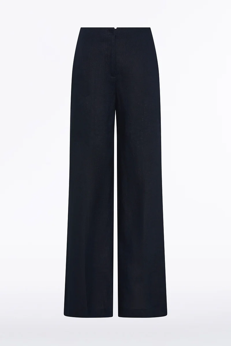 NAVY LINEN WAISTED PANT - Image 5