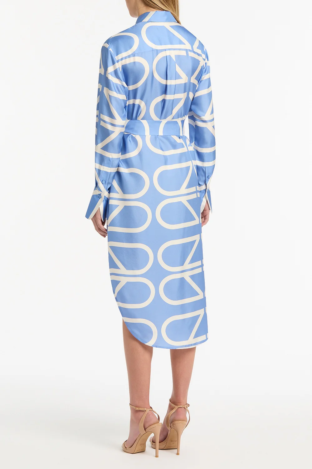 PACIFIC BLUE AND IVORY GRID SILK TWILL RELAXED SHIRT DRESS - Image 3