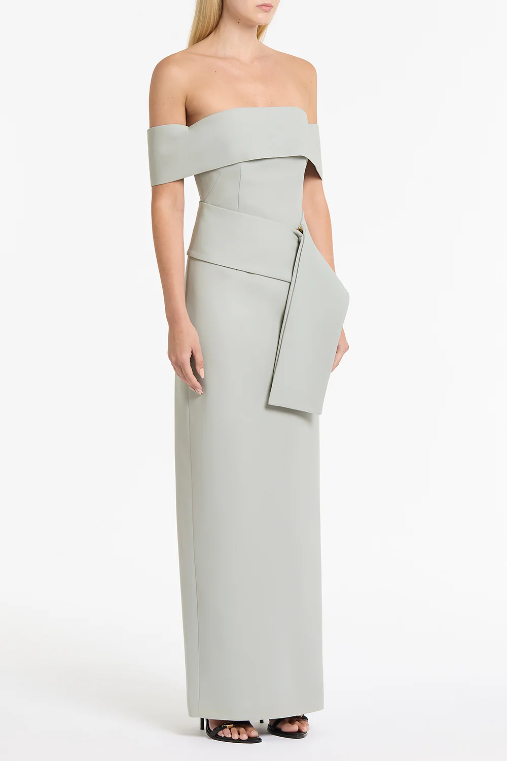 SILVER CREPE LA BANDA OFF SHOULDER GOWN - Image 3