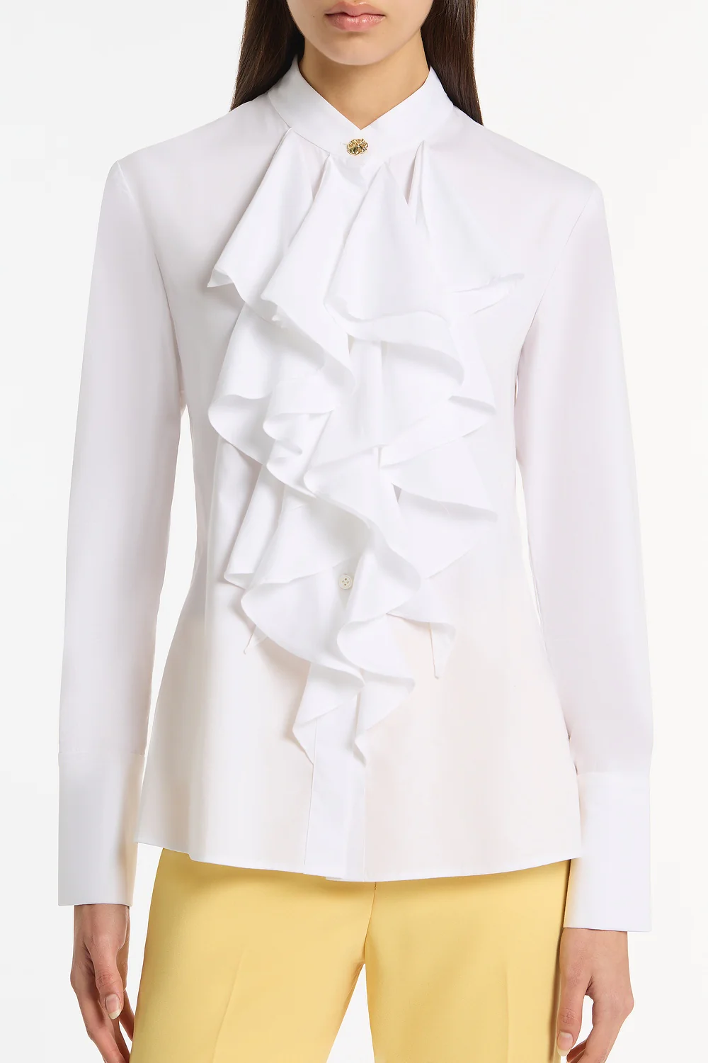 WHITE COTTON FRILL FRONT SHIRT - Image 4