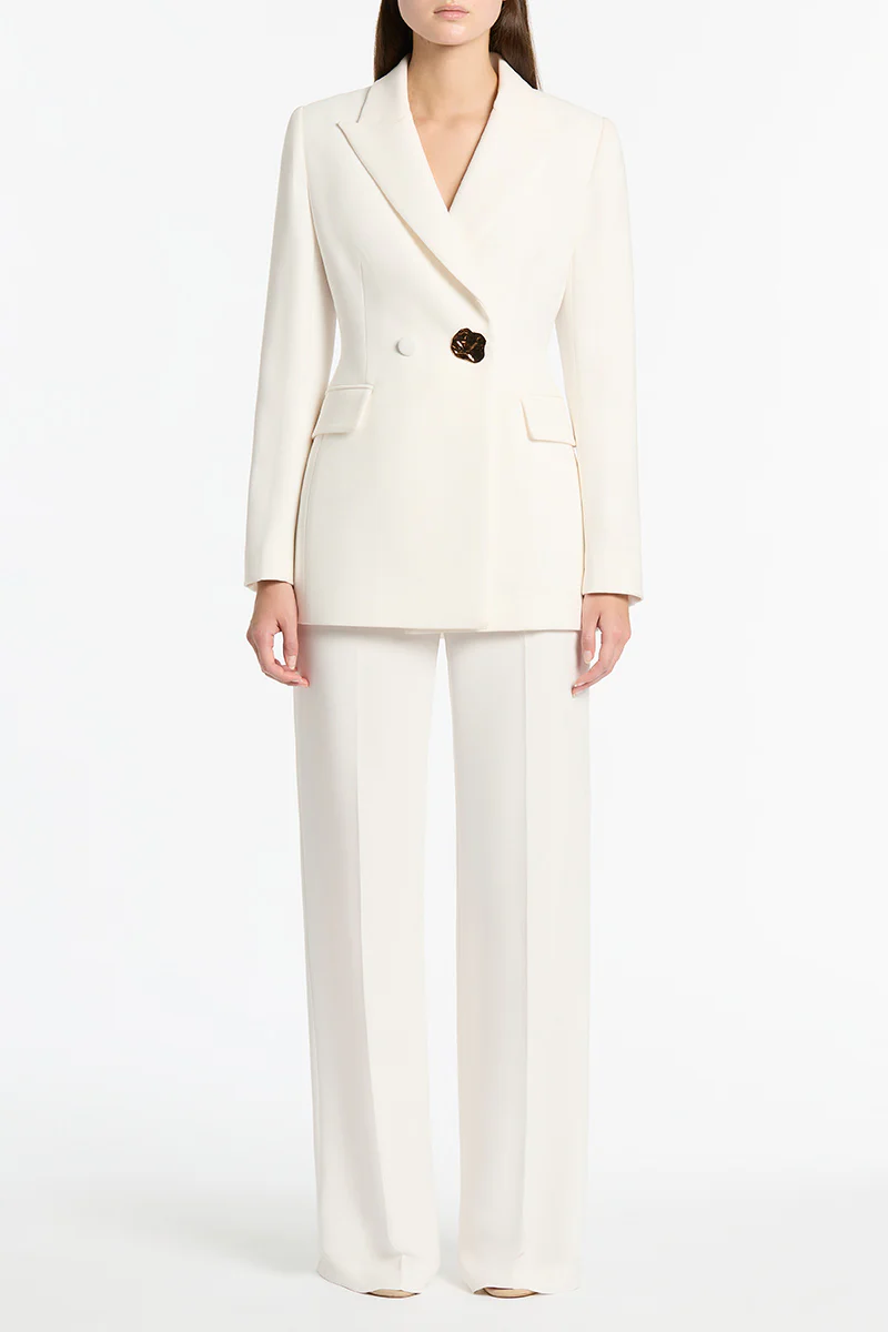 WHITE CREPE WIDE CLASSIC PANT - Image 4