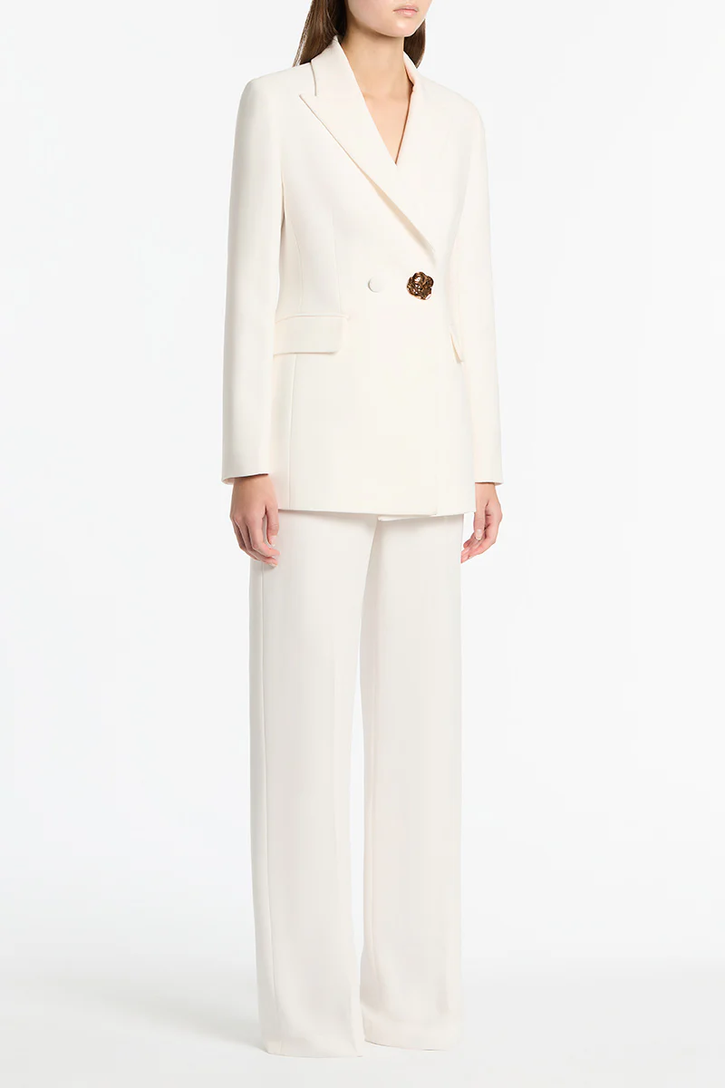 WHITE CREPE WIDE CLASSIC PANT - Image 5