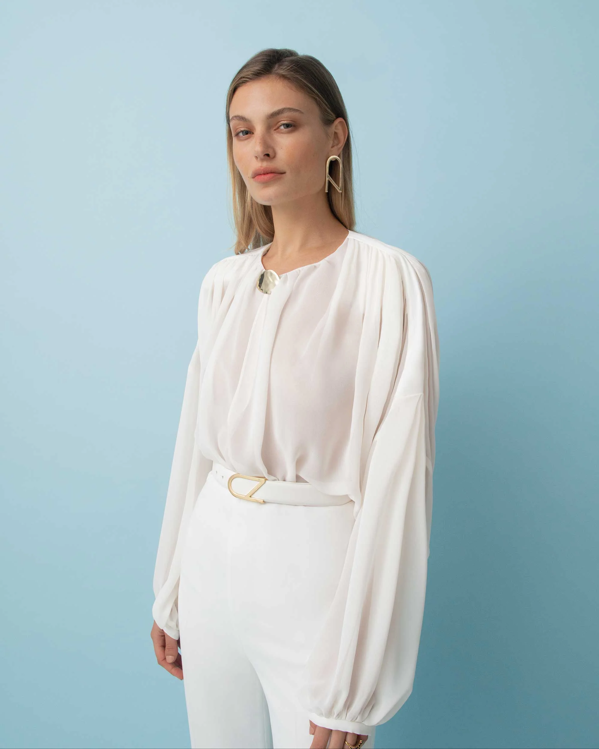 WHITE LEATHER CZ LOGO BELT - Image 3